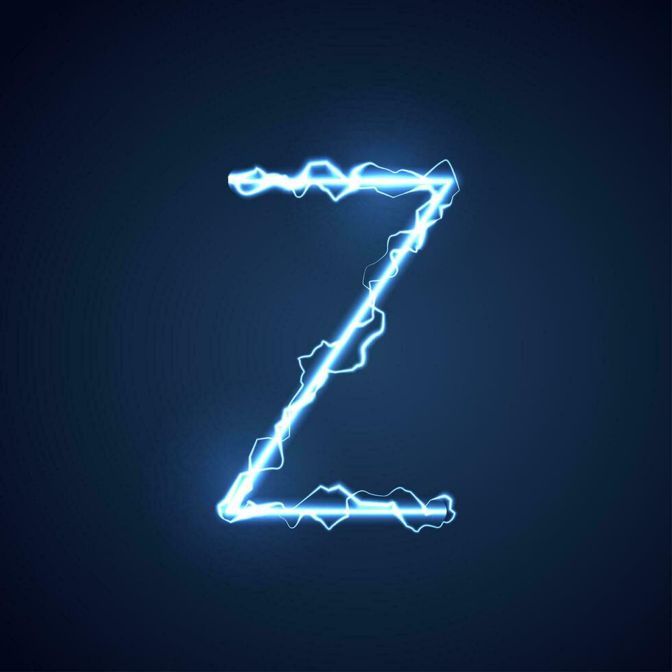 Blau Blitz Stil Brief oder Alphabet z. Blitz und Donner Bolzen oder elektrisch Schriftart, glühen und funkeln bewirken auf Blau Hintergrund. Vektor Design.