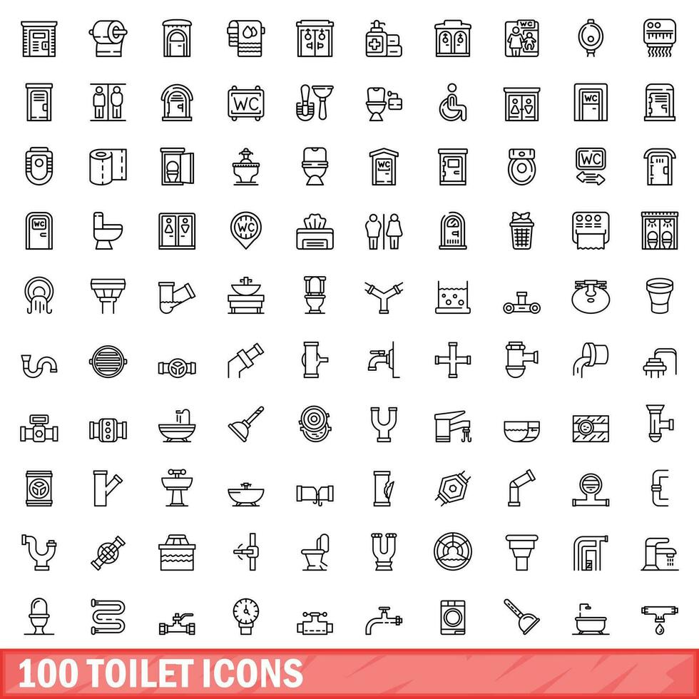 100 Toilette Symbole Satz, Gliederung Stil vektor