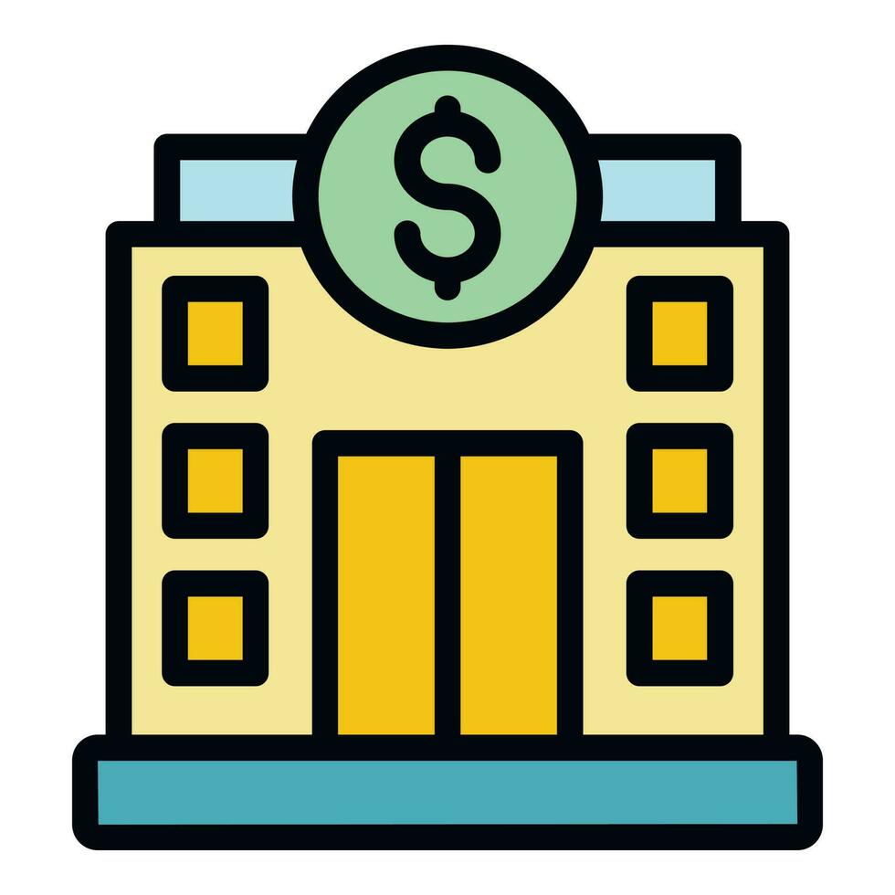 Bank kontanter byggnad ikon vektor platt