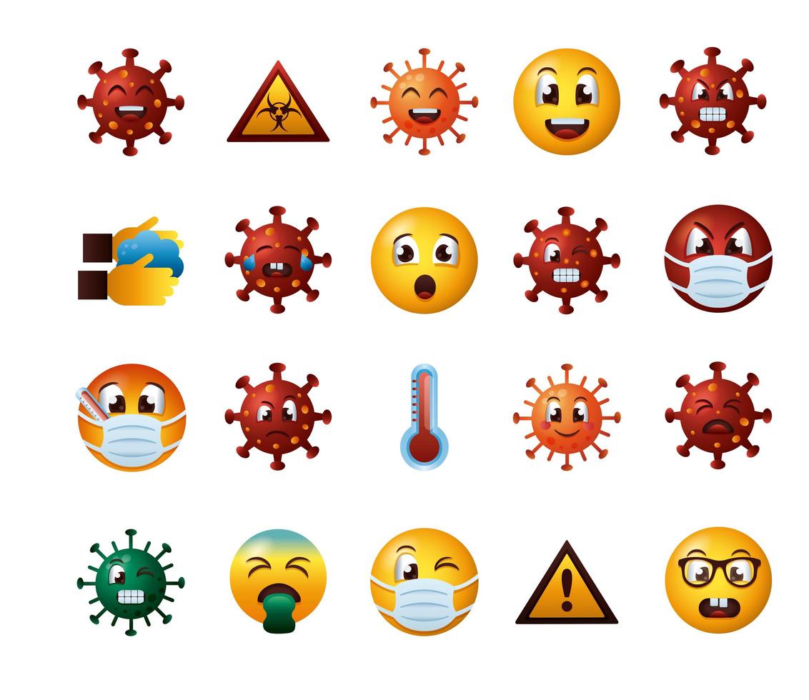Bündel von covid19-Emojis-Set-Symbolen vektor