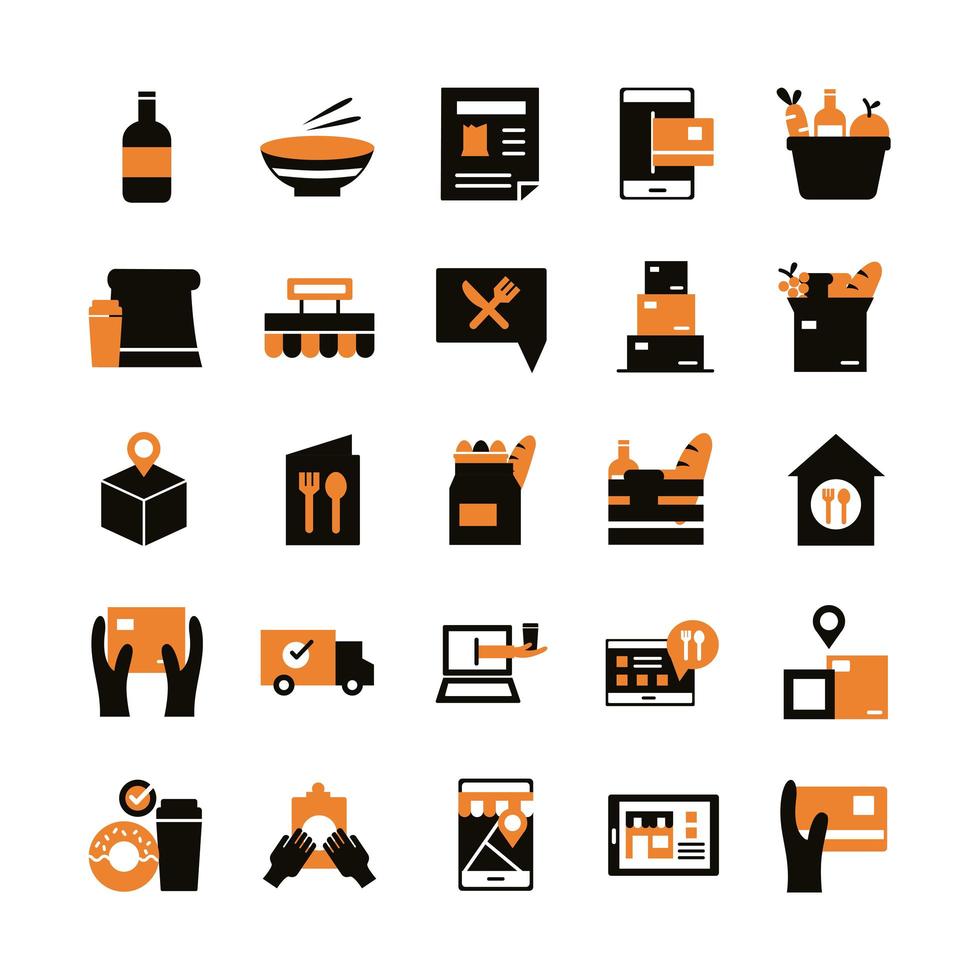 Lieferung Lebensmittel Lebensmittel Service Set Icons vektor