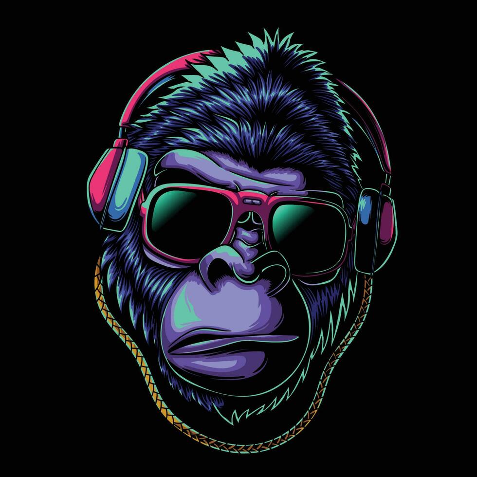 gorilla huvud cyberpunk stil vektor illustration