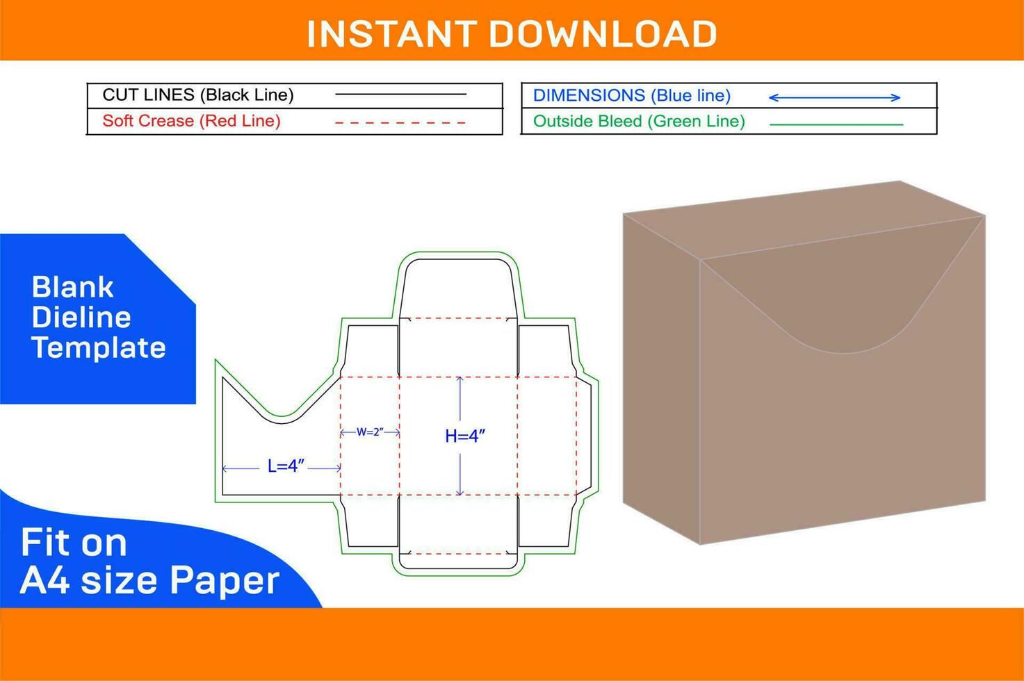 Benutzerdefiniert Gerade stecken Ende Box Verpackung Dieline Vorlage und 3d Box Design Vektor Datei leer Dieline Vorlage