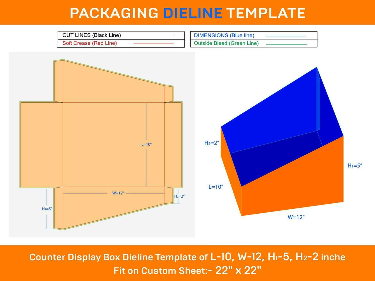 Zähler Anzeige Box Dieline Vorlage zum Kosmetika l 10xb 12xh1 5xh2 2 Zoll vektor