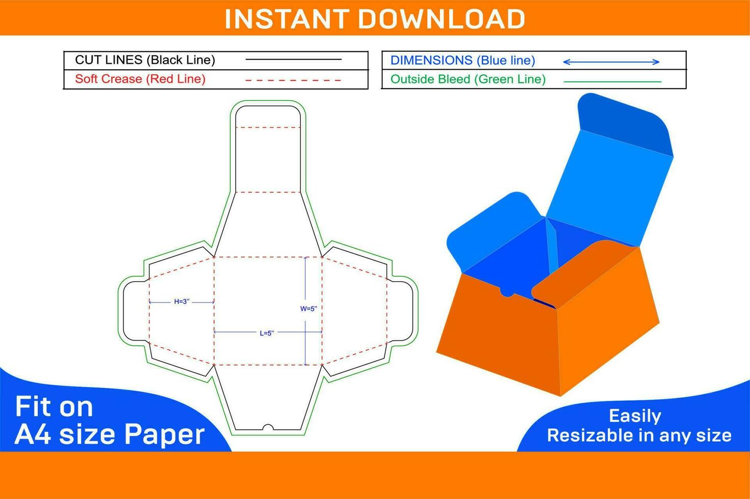 Essen oder Geschenk Verpackung Box Dieline Vorlage und 3d Box Design leicht größenveränderbar und editierbar Box Dieline und 3d Box vektor