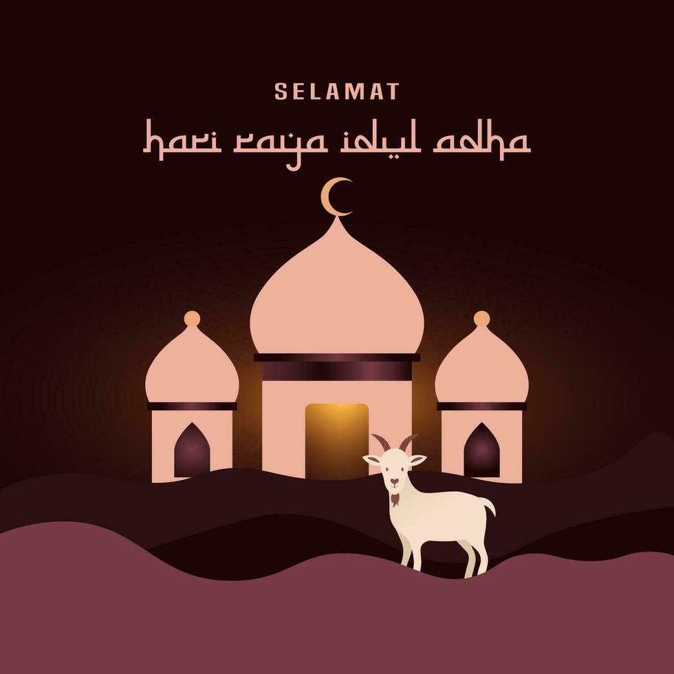 eid al Adha hälsningar med get. selamat hari raya idul Adha översätter till eid al Adha mubarak. lämplig för social media posta, kort, etc. vektor