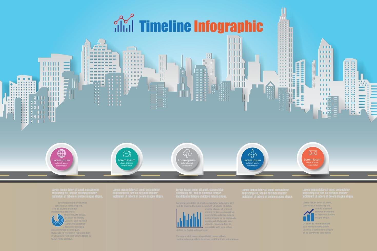 affärsvägkarta tidslinje infografisk stad vektor