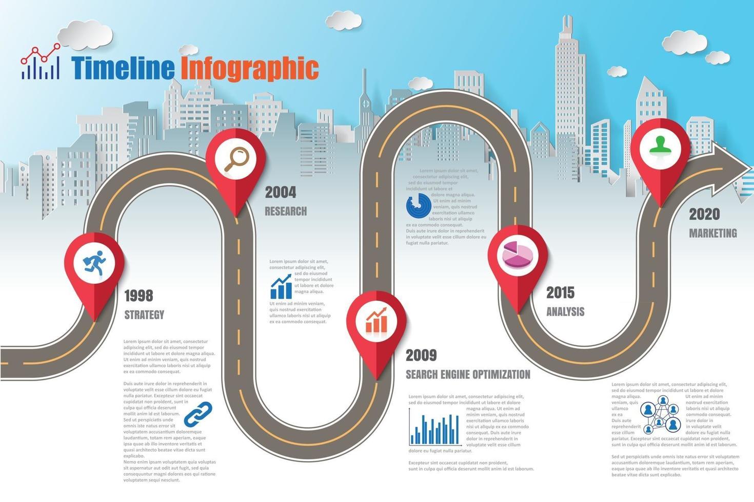 Business Roadmap Timeline Infografik Stadt vektor