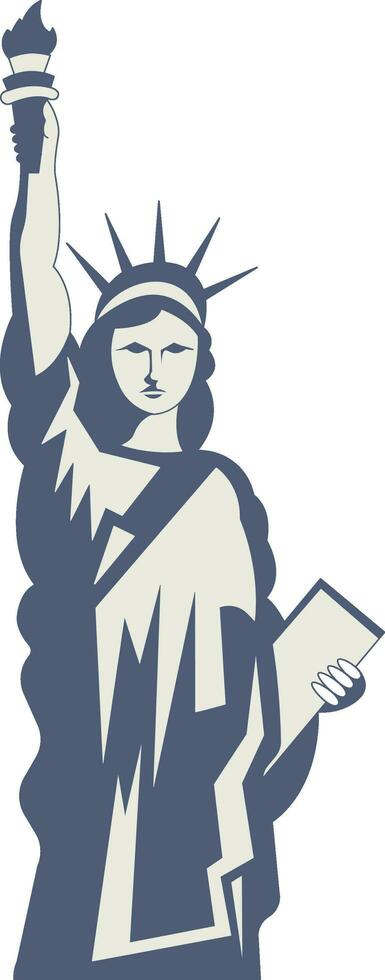 Marin blå och grå illustration av staty av frihet platt ikon. vektor