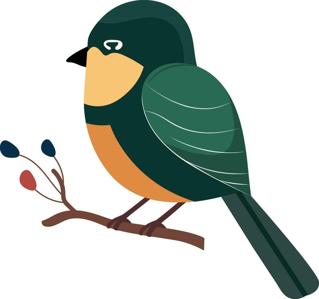 grön kanariefågel fågel Sammanträde på blommig gren ikon i platt stil. vektor