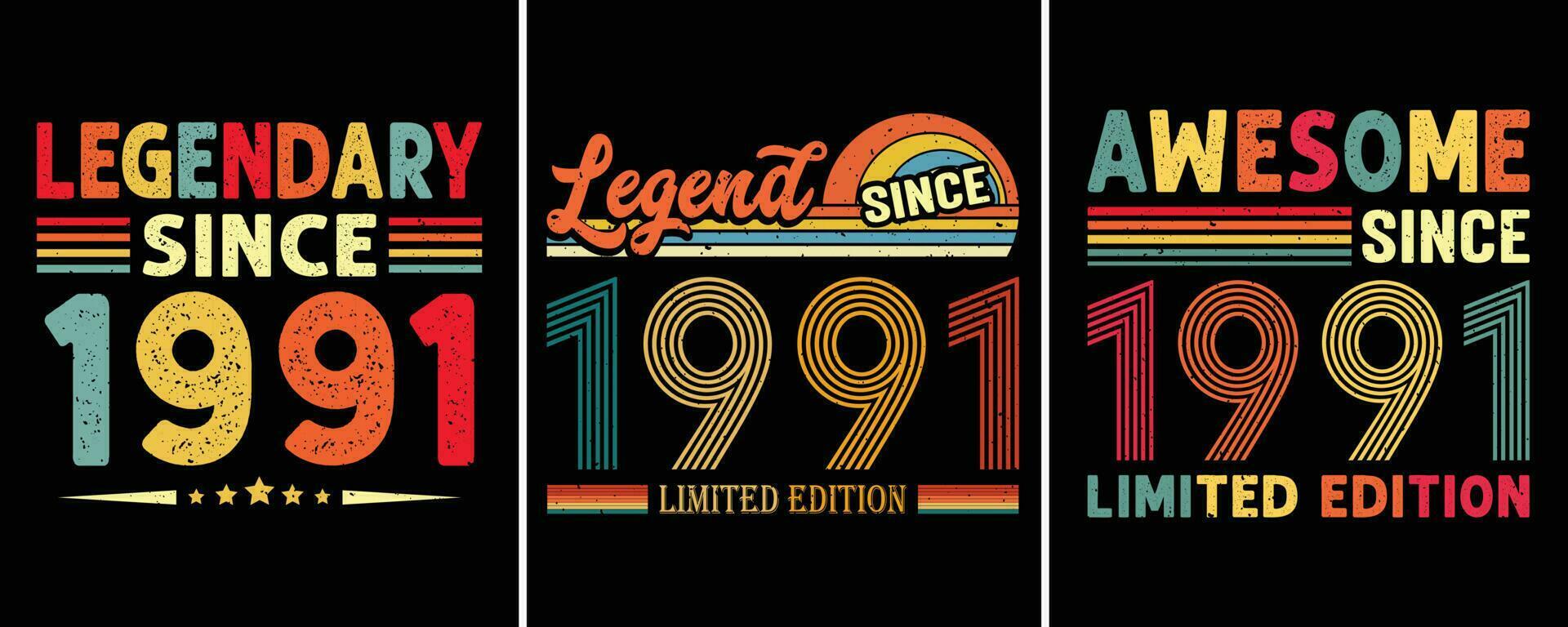 legendary eftersom 1991, legend eftersom 1991 begränsad utgåva, grymt bra eftersom 1991 begränsad utgåva, t-shirt design för födelsedag gåva, födelsedag citat design vektor