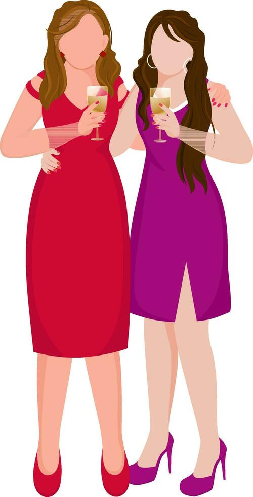 vektor av ansiktslös två kvinnor karaktär innehav vin glasögon.