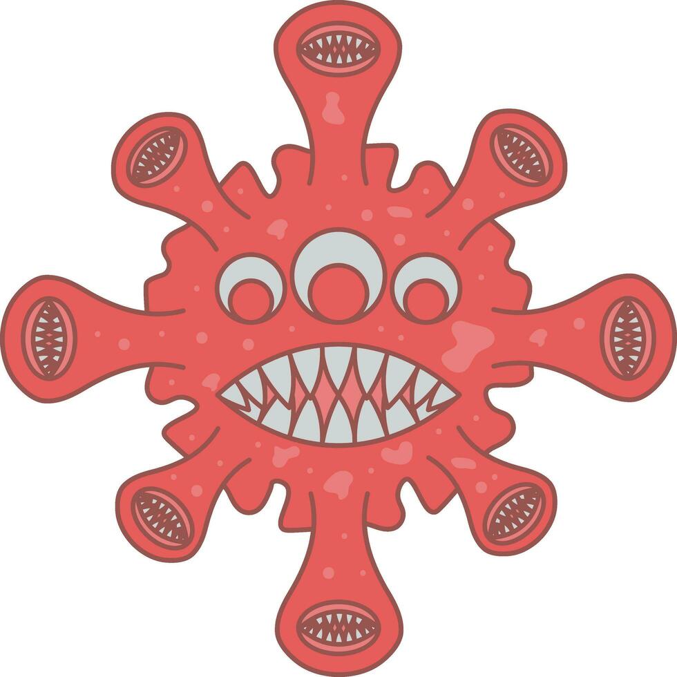 drei Auge und viele Virus Mund Karikatur eben Symbol im rot Farbe. vektor