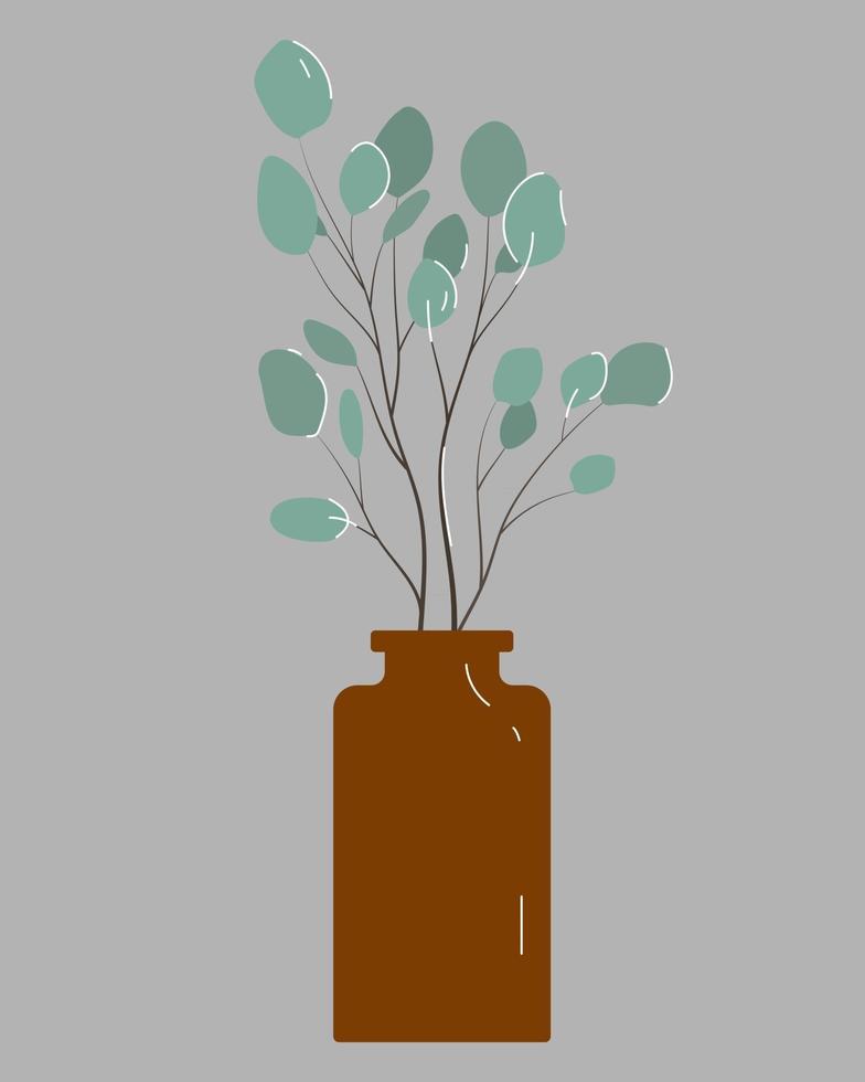 Eukalyptus in einer Vase trendigen Vektorstrauß flachen Stil vektor