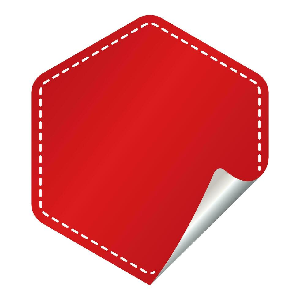 röd tom sexhörning papper bricka eller märka på vit bakgrund. vektor