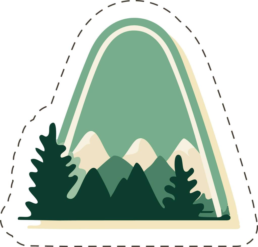 klistermärke stil berg och träd element i grön och vit Färg. vektor