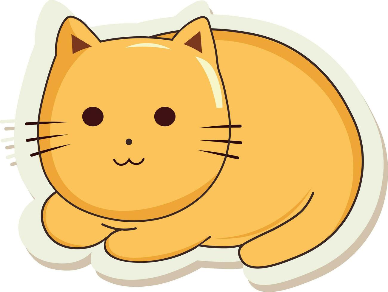 gul söt katt om ner i klistermärke stil. vektor