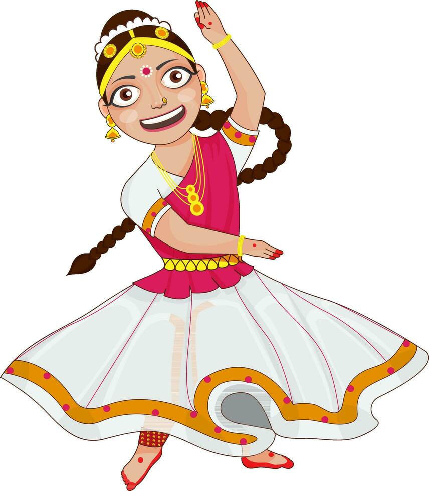 indisch klassisch Tanzen schön Mädchen tanzen Über Weiß Hintergrund. vektor