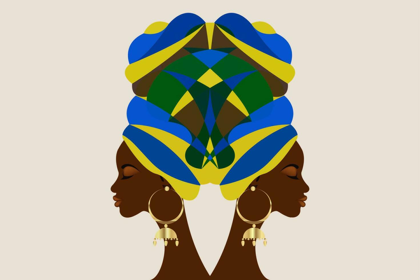 Porträt schön afro Frau. Shenbolen Ankara Kopftuch Frauen afrikanisch traditionell Kopfbedeckung Schal Turban. kente Kopf Wraps afrikanisch Stammes- Batik Stoff Design. Vektor Frauen Vielfalt Konzept Hintergrund