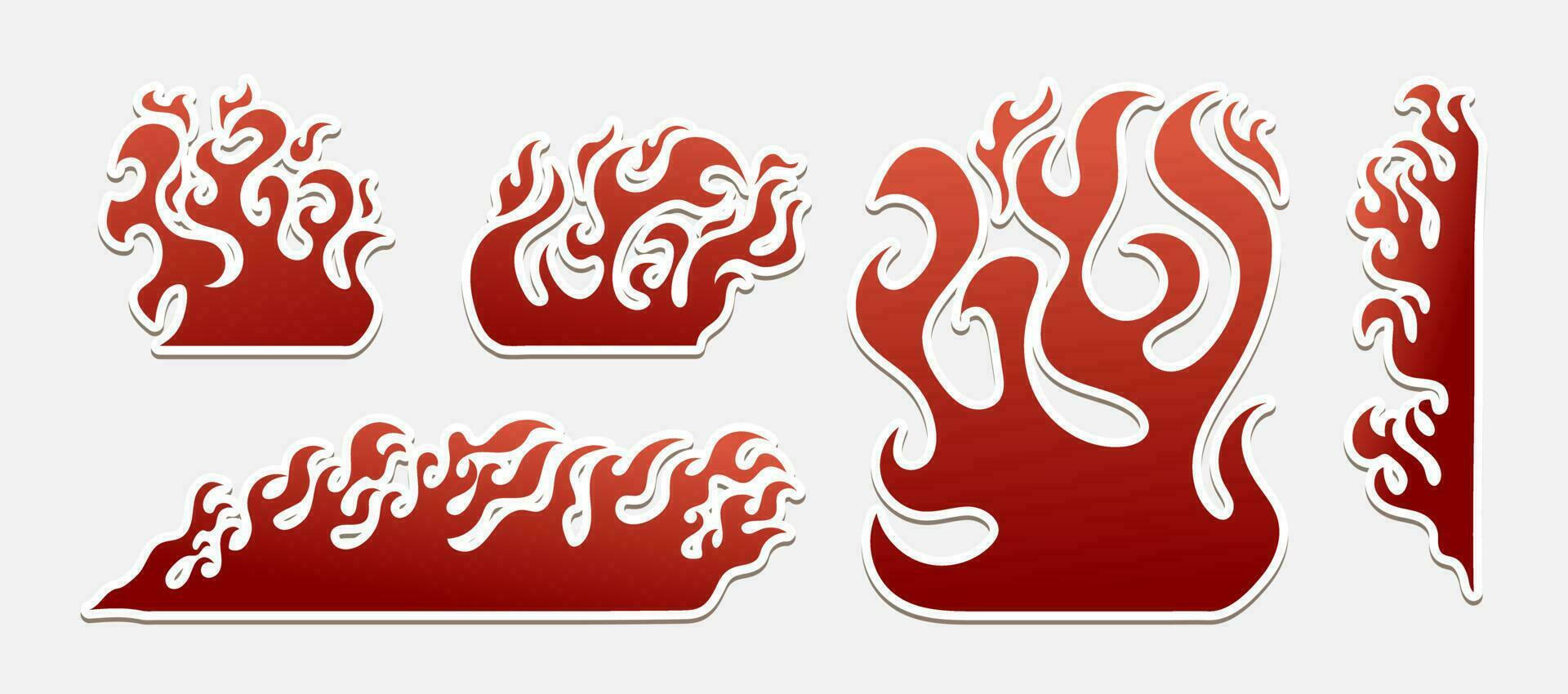 Hand gezeichnet Feuer Illustration auf Weiß Hintergrund zum Element Design. Silhouette von Flammen im Satz. Aufkleber vektor