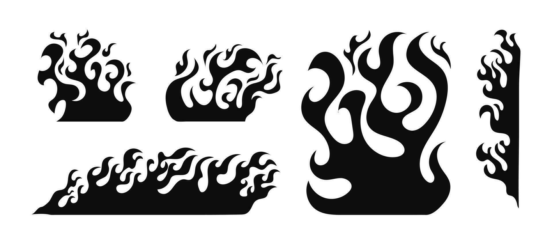 Hand gezeichnet Feuer Illustration auf Weiß Hintergrund zum Element Design. Silhouette von Flammen im Satz. vektor
