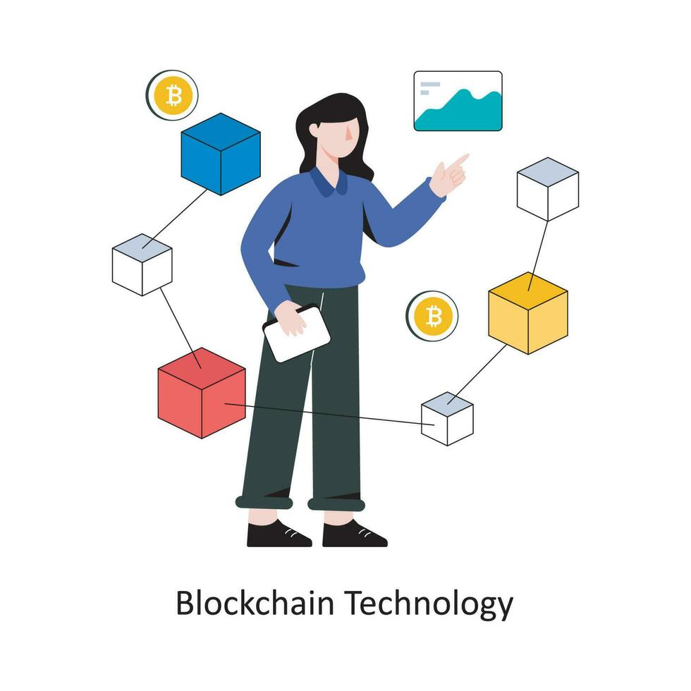 Blockchain Technologie eben Stil Design Vektor Illustration. Lager Illustration