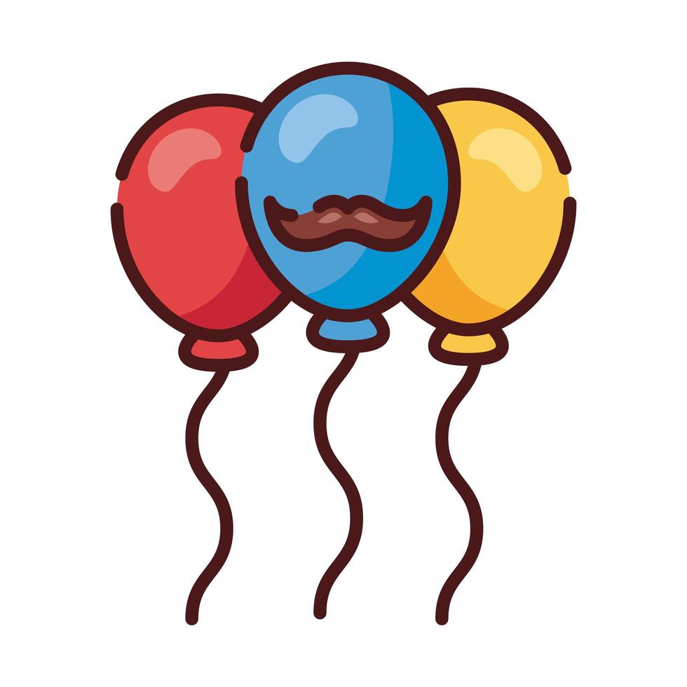 ballonger helium med pappa mustasch linje och fylla stilikon vektor