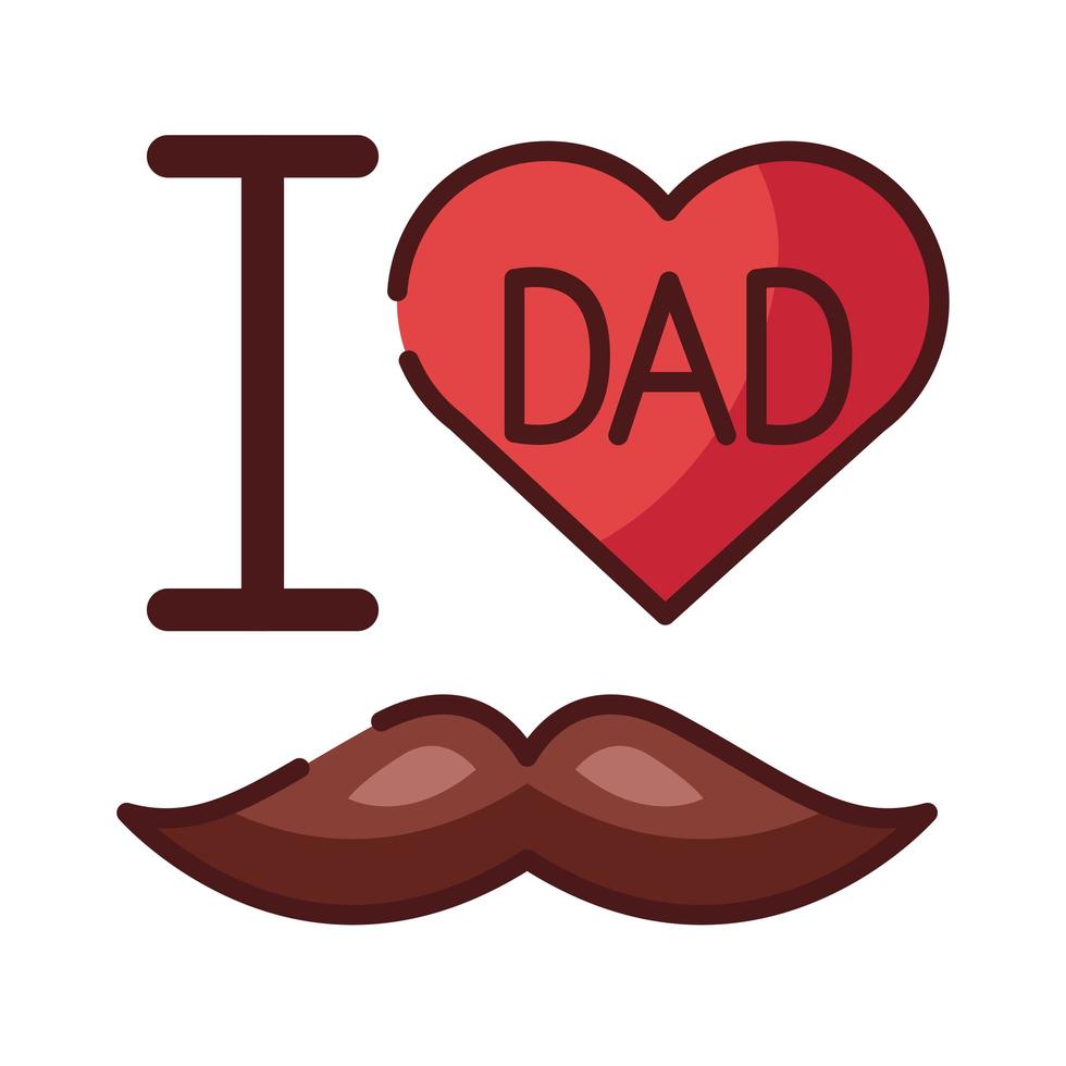 Jag älskar pappa med mustasch hipster linje och fylla stilikon vektor