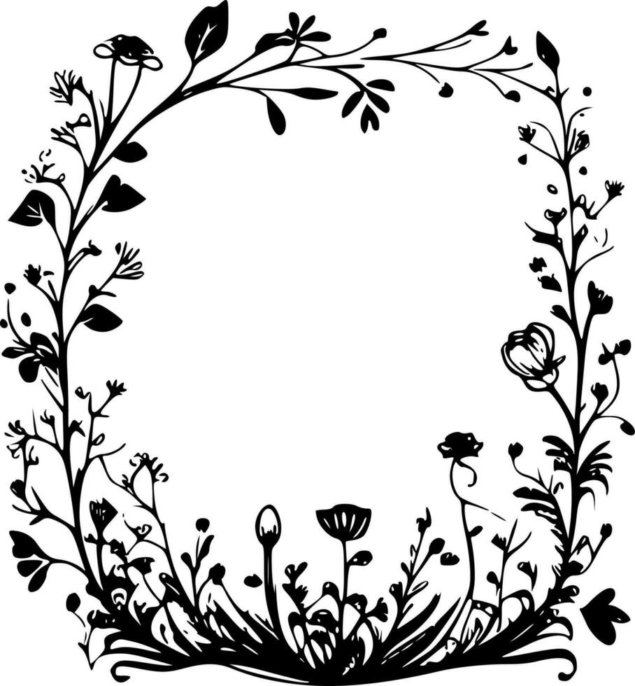 blommig gräns, minimalistisk och enkel silhuett - vektor illustration