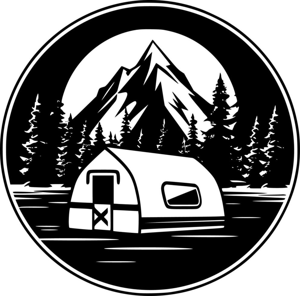 Camping, schwarz und Weiß Vektor Illustration