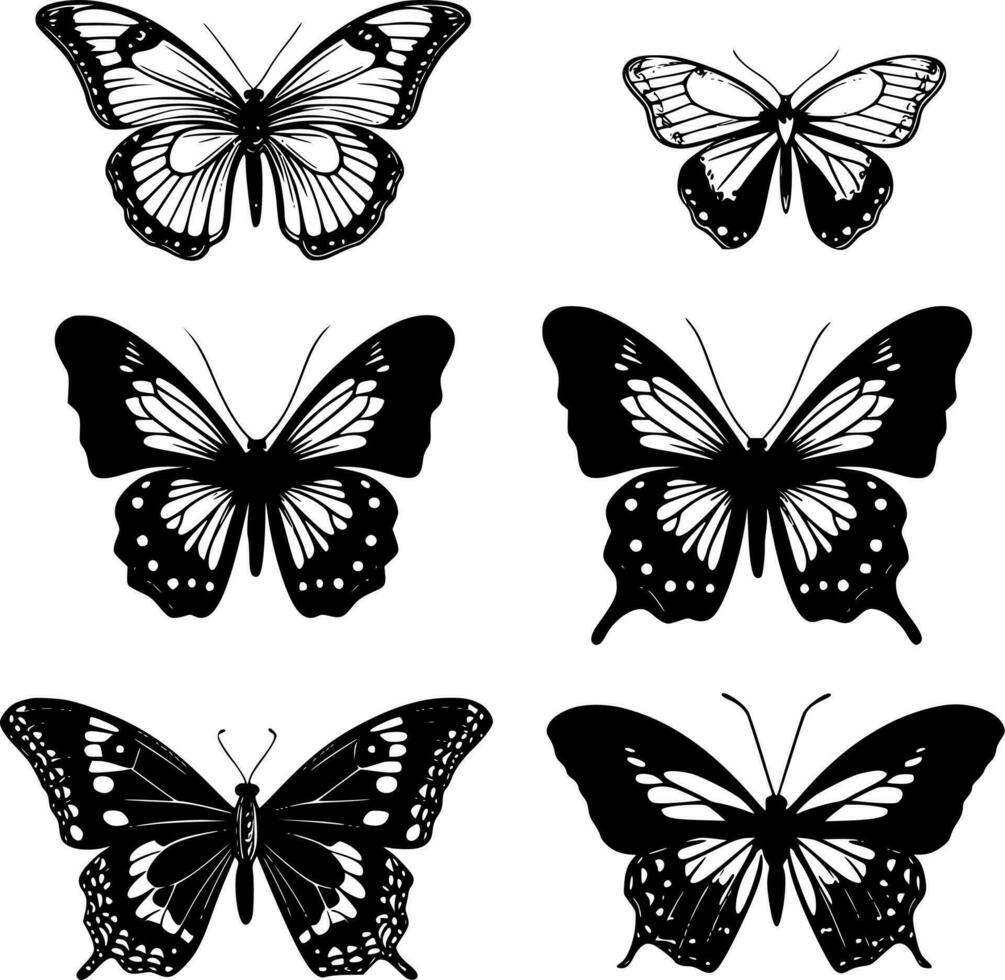 Schmetterlinge - - schwarz und Weiß isoliert Symbol - - Vektor Illustration