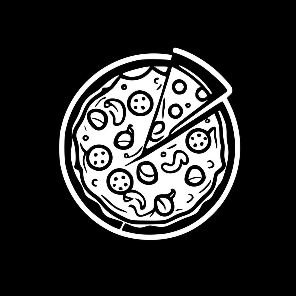 pizza - svart och vit isolerat ikon - vektor illustration