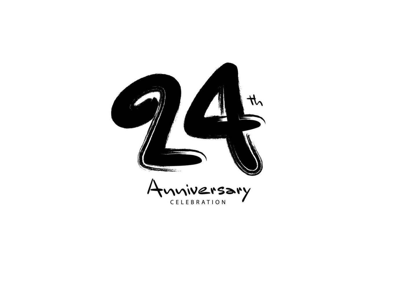 24 år årsdag firande logotyp svart paintbrush vektor, 24 siffra logotyp design, 24:e födelsedag logotyp, Lycklig årsdag, vektor årsdag för firande, affisch, inbjudan kort