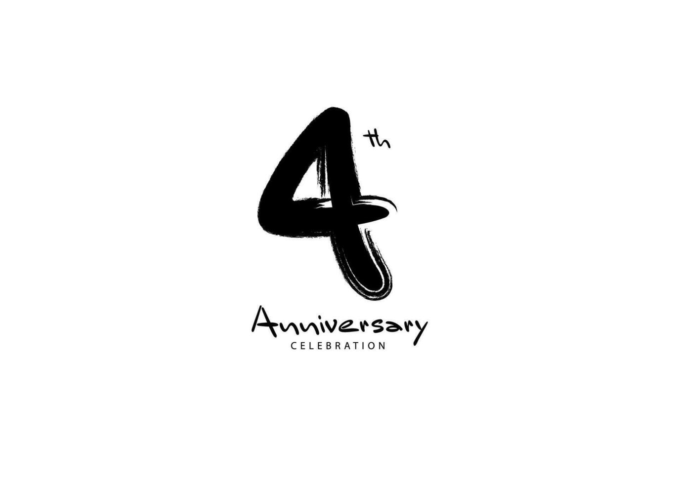 4 år årsdag firande logotyp svart paintbrush vektor, 4 siffra logotyp design, 4:e födelsedag logotyp, Lycklig årsdag, vektor årsdag för firande, affisch, inbjudan kort