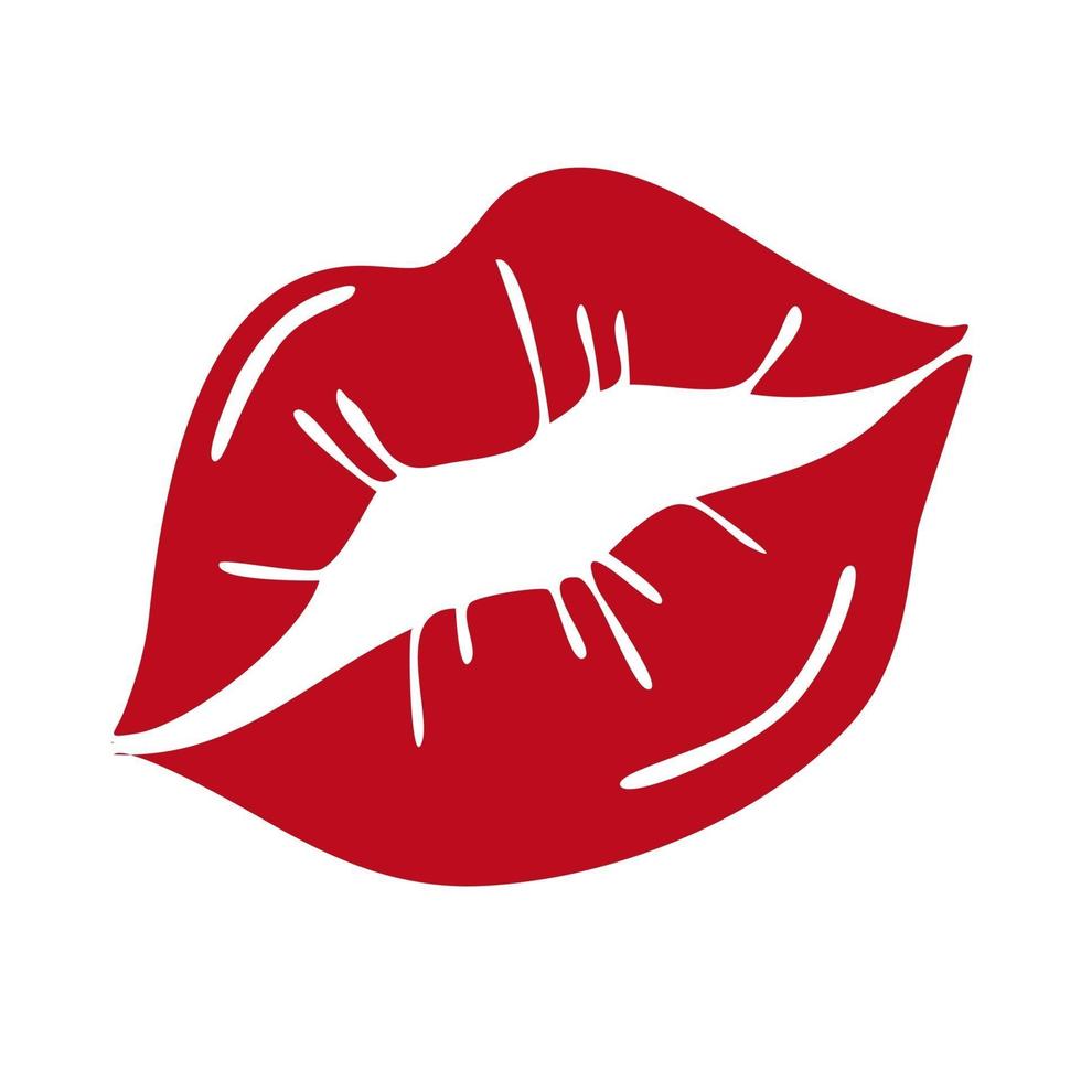 röda kvinnliga läppar isolerad på en vit bakgrund. vektor illustration. design för alla hjärtans dag, gratulationskort, t-shirts, klistermärken