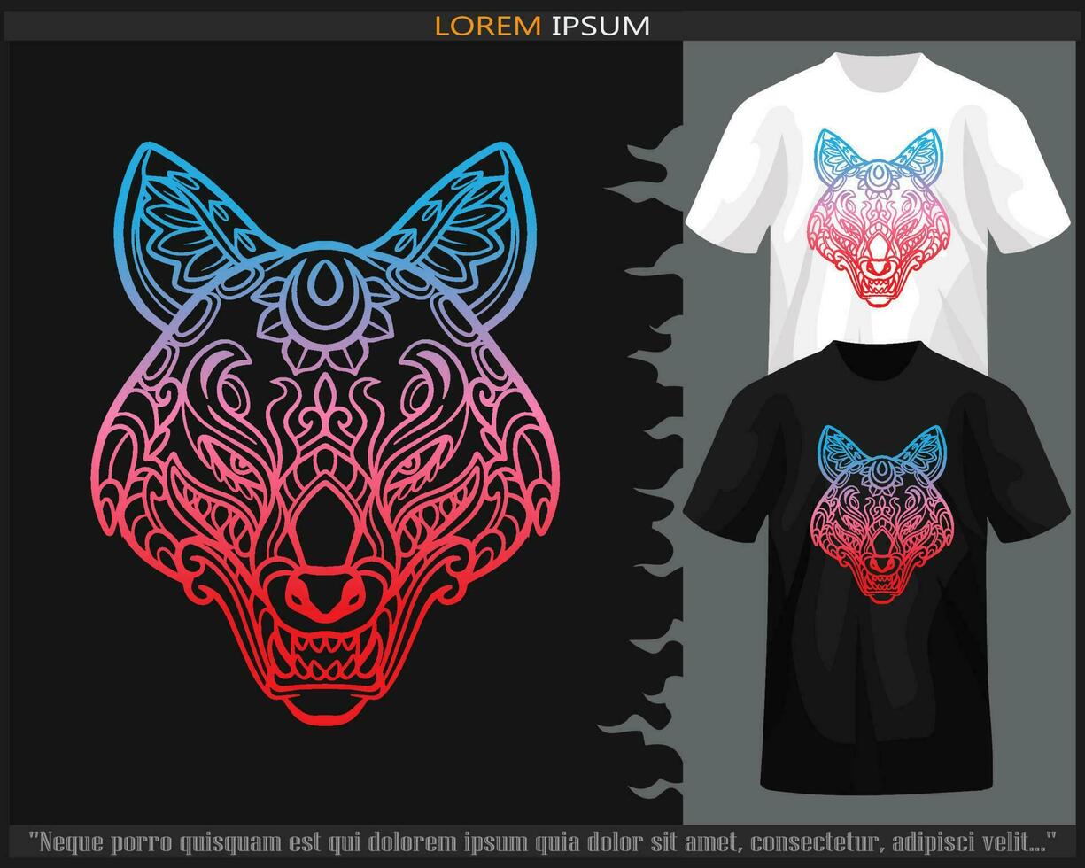 Gradient bunt Kitsune Kopf Mandala Kunst isoliert auf schwarz und Weiß t Shirt. vektor