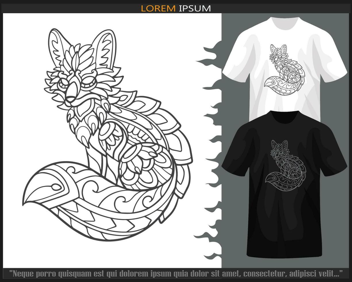 räv mandala konst isolerat på svart och vit t-shirt. vektor