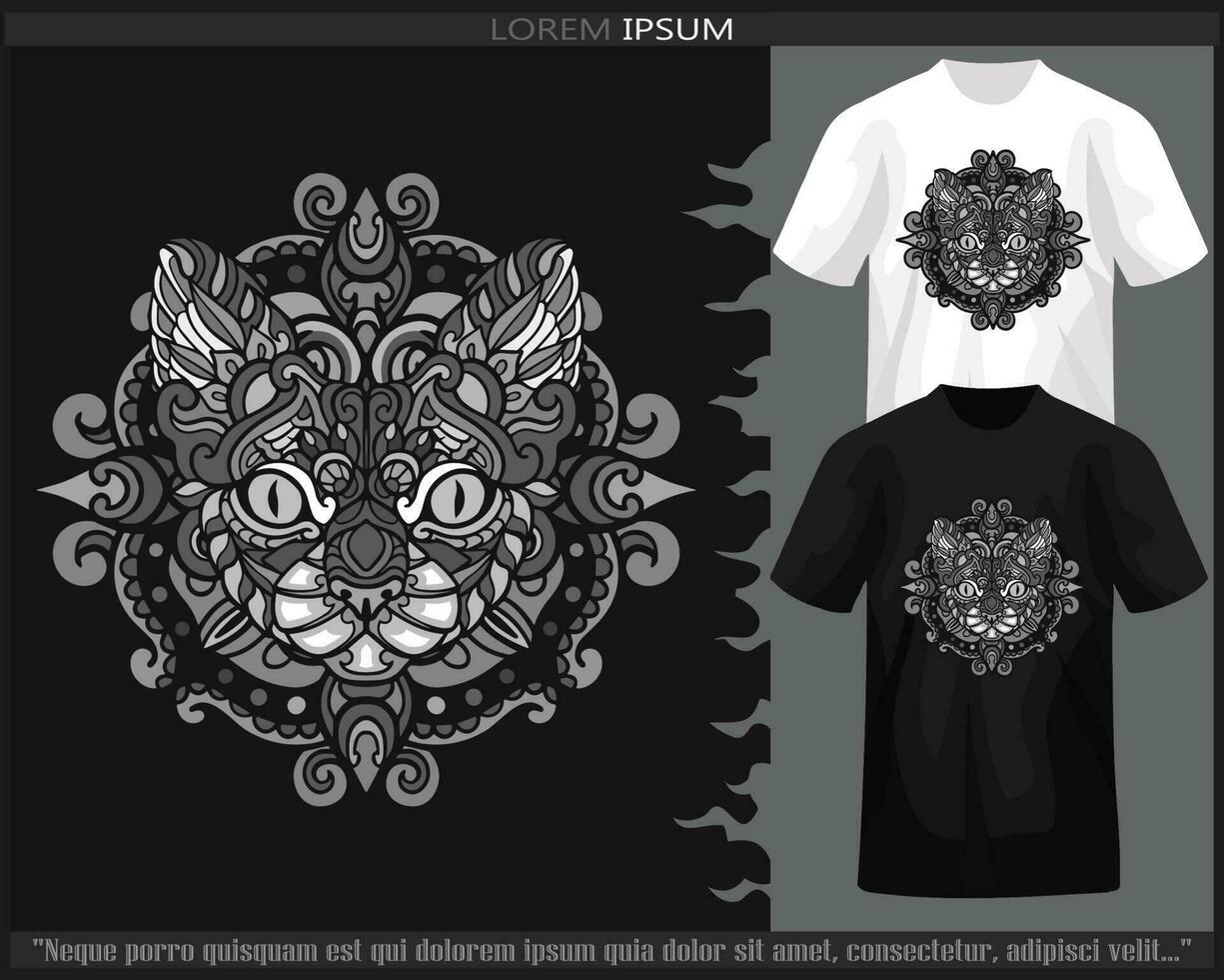 einfarbig Farbe Katze Kopf Mandala Kunst isoliert auf schwarz und Weiß t Shirt. vektor