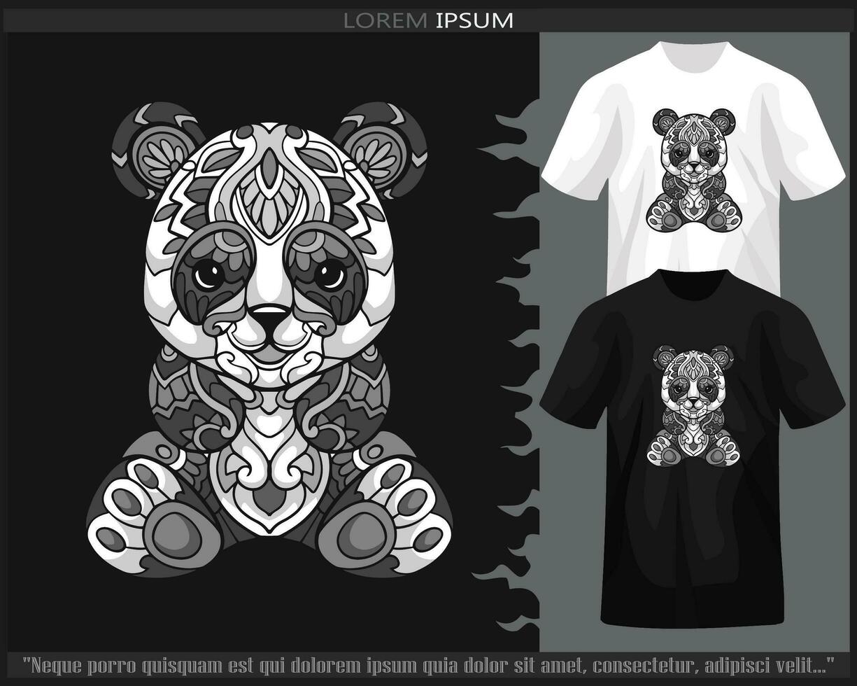 einfarbig Panda Mandala Kunst isoliert auf schwarz und Weiß t Shirt. vektor