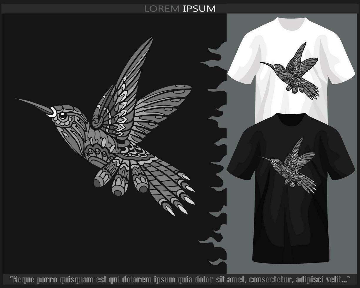 einfarbig Farbe summend Vogel Mandala Kunst isoliert auf schwarz und Weiß t Shirt. vektor