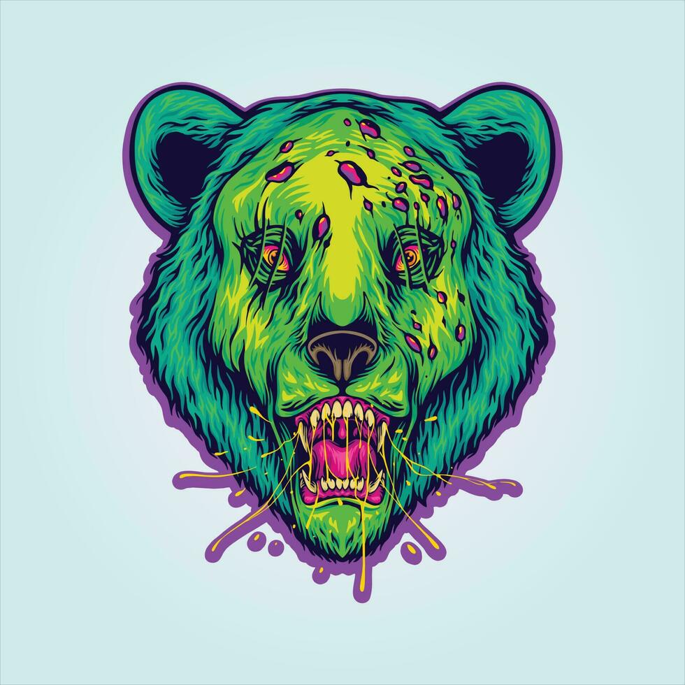 zombie grizzly Björn huvud halloween djur- illustrationer vektor illustrationer för din arbete logotyp, handelsvaror t-shirt, klistermärken och märka mönster, affisch, hälsning kort reklam företag företag