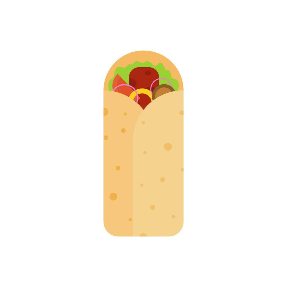 shawarma kebab platt design vektor illustration. arabicum östra toasty doner kebab måltid. shaurma eller burrito företag emblem platt vektor illustration