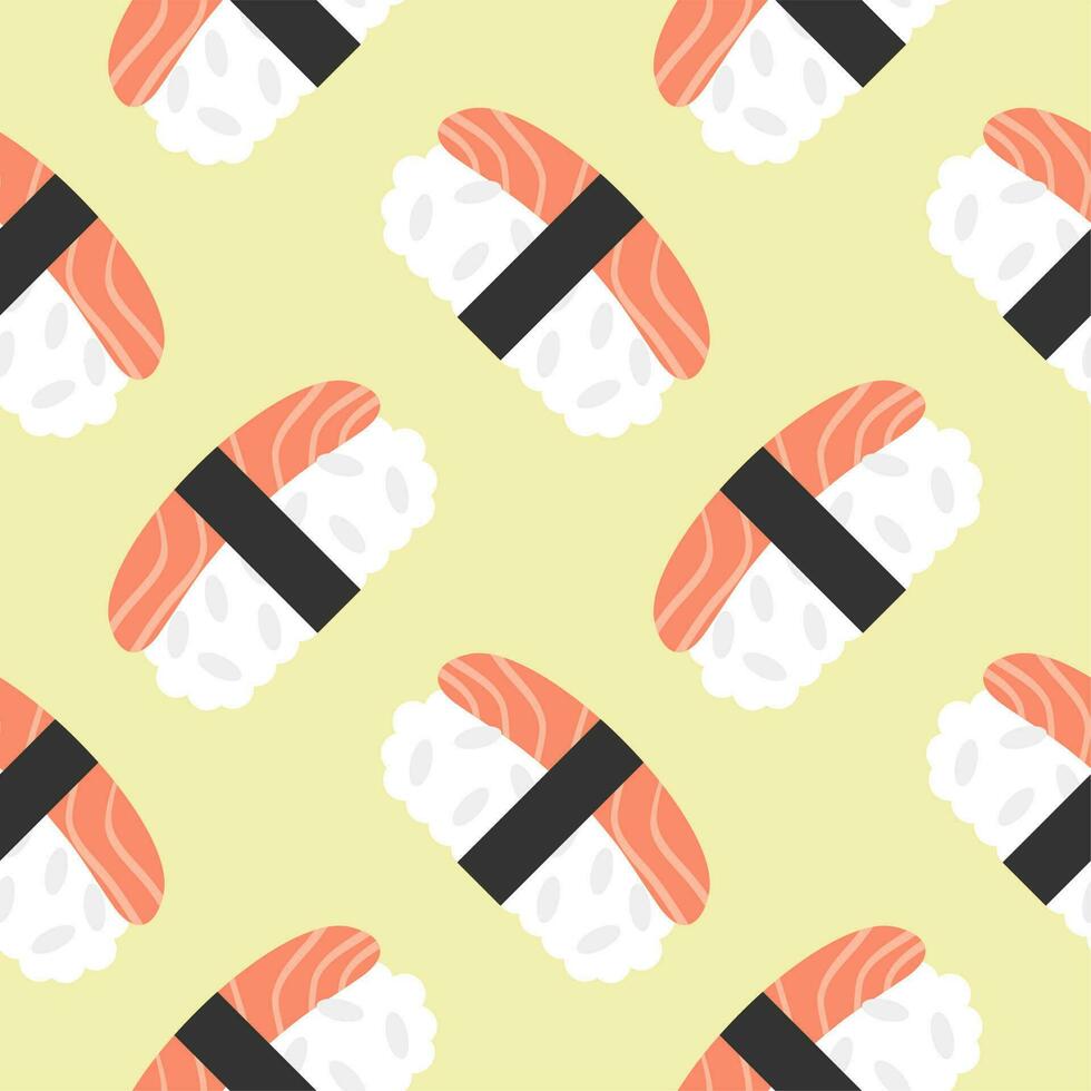lax sushi sömlös mönster vektor illustration. mall för japansk mat Kafé, japansk restaurang vektor komisk stil.