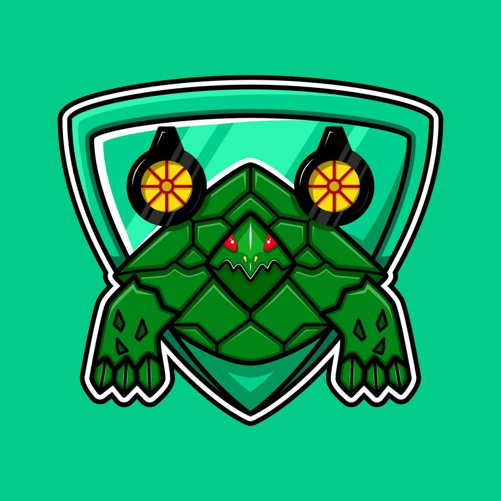 ein Illustration von ein Schildkröte über es ist ein Basoka und hinter es ist ein Schild. modern und kreativ. verwenden zum Spielen Logo oder Esport Logo, Sport, Maskottchen oder T-Shirt Design vektor