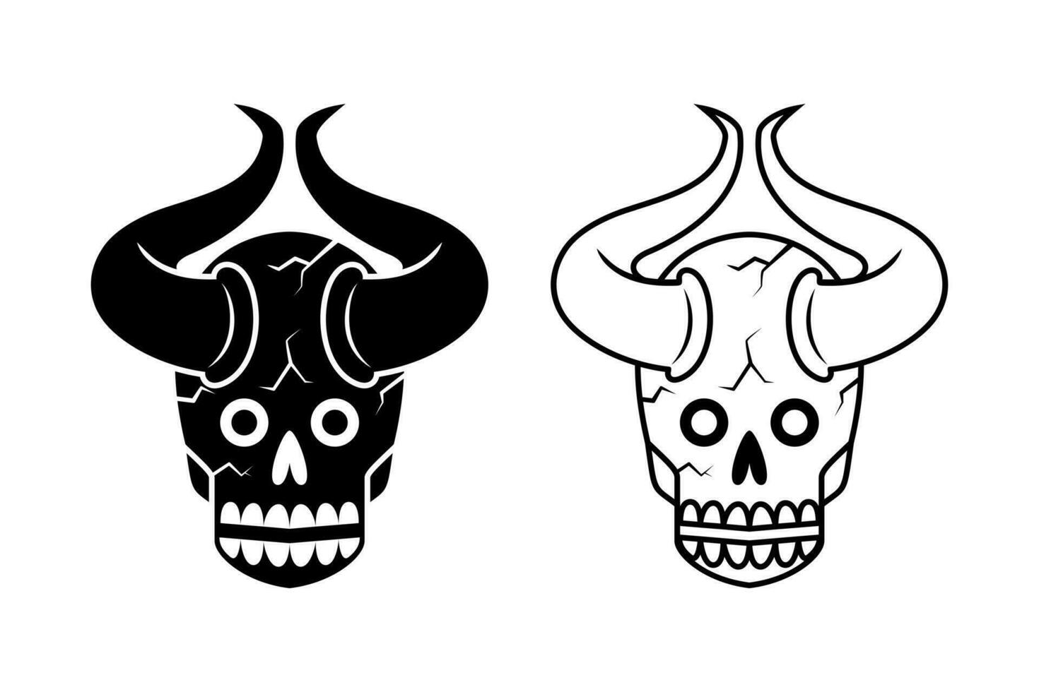 illustration av en skalle med horn. linje konst, silhuett och enkel stil. Begagnade för symbol, logotyp, maskot eller t-shirt design vektor