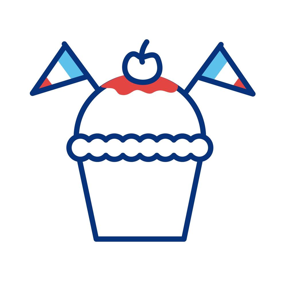 Cupcake mit Frankreich Flaggen Linie Stil vektor
