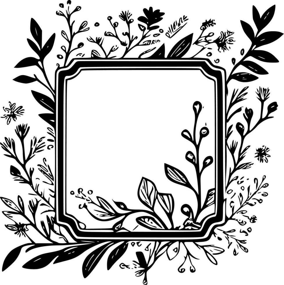 blommig ram - svart och vit isolerat ikon - vektor illustration