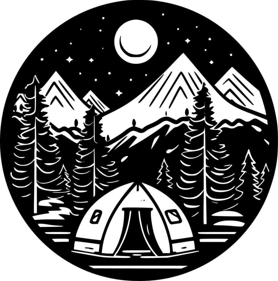 Camping, schwarz und Weiß Vektor Illustration