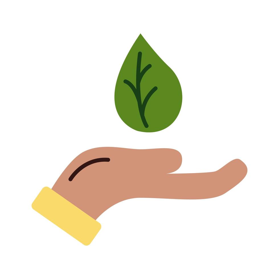 Hand mit Blattpflanze organische flache Stilikone vektor