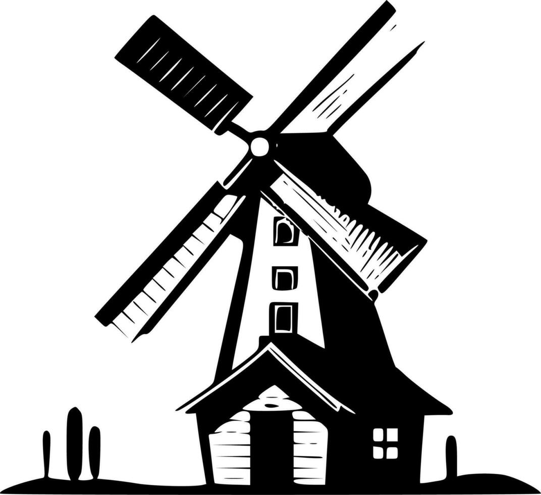Windmühle, minimalistisch und einfach Silhouette - - Vektor Illustration